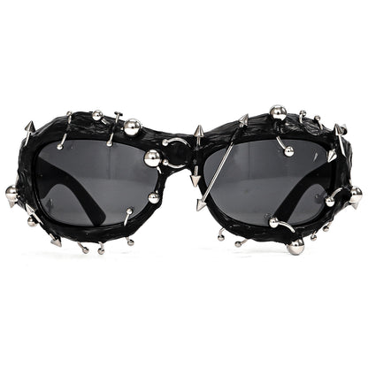 Pink Edgy Punk Rock Spiked Sunglasses - Statement Goth Studded Eyewear