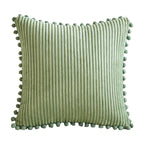 Light Green Soft Corduroy Cushion Covers with Pom Pom Trim - Set of 2 Decorative Throw Pillow Cases for Sofa Couch Bed, 45x45cm