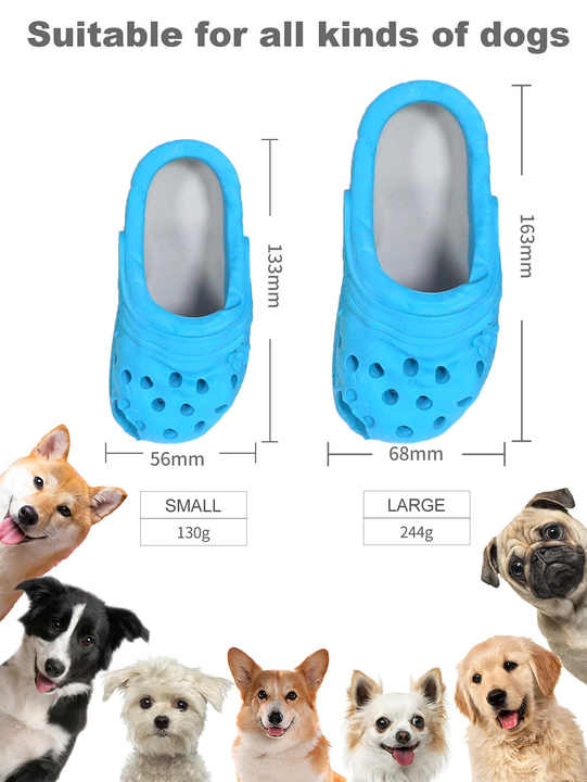 Size S Blue Tough Slipper Dog Chew Toy - Natural Rubber Treat Dispenser & Teeth Cleaner for Interactive Play & Boredom Relief