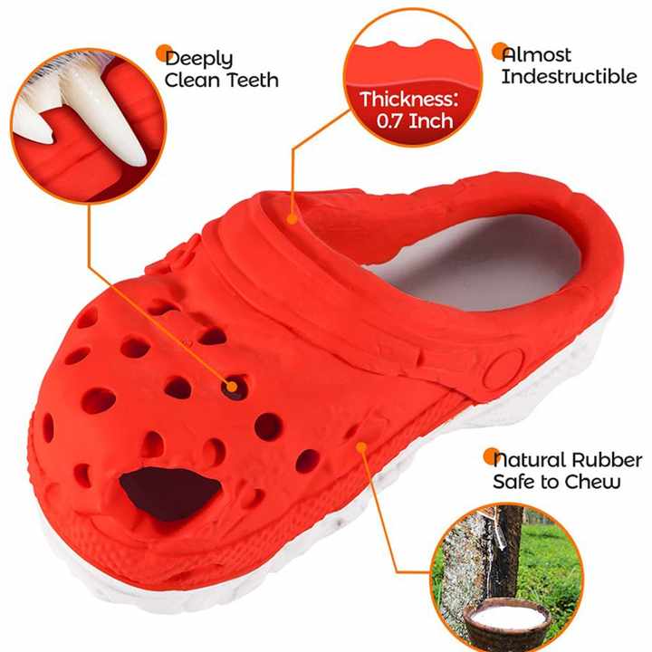 Size S Red Tough Slipper Dog Chew Toy - Natural Rubber Treat Dispenser & Teeth Cleaner for Interactive Play & Boredom Relief