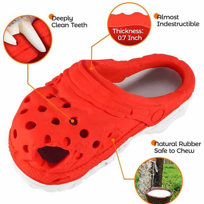 Size L Yellow Tough Slipper Dog Chew Toy - Natural Rubber Treat Dispenser & Teeth Cleaner for Interactive Play & Boredom Relief
