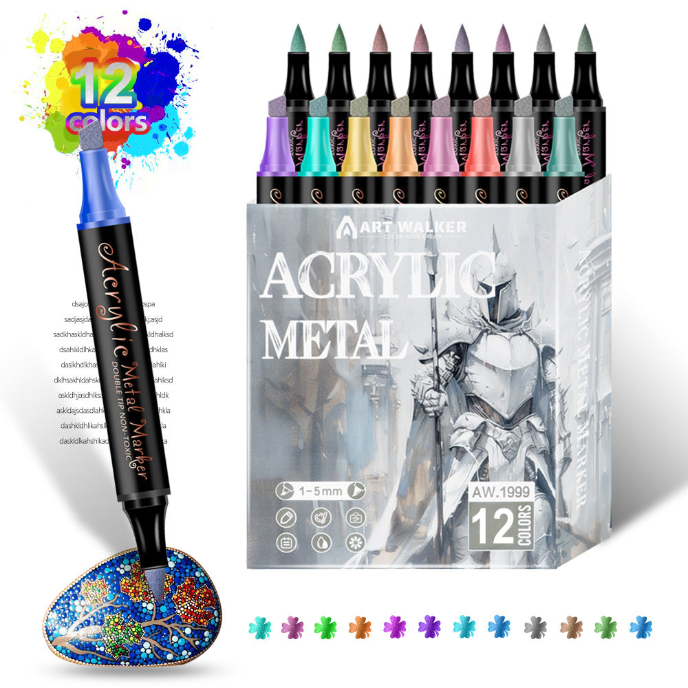 Colorful 12 Colors Dual Tip Metallic Acrylic Paint Pens - Fine Point ...