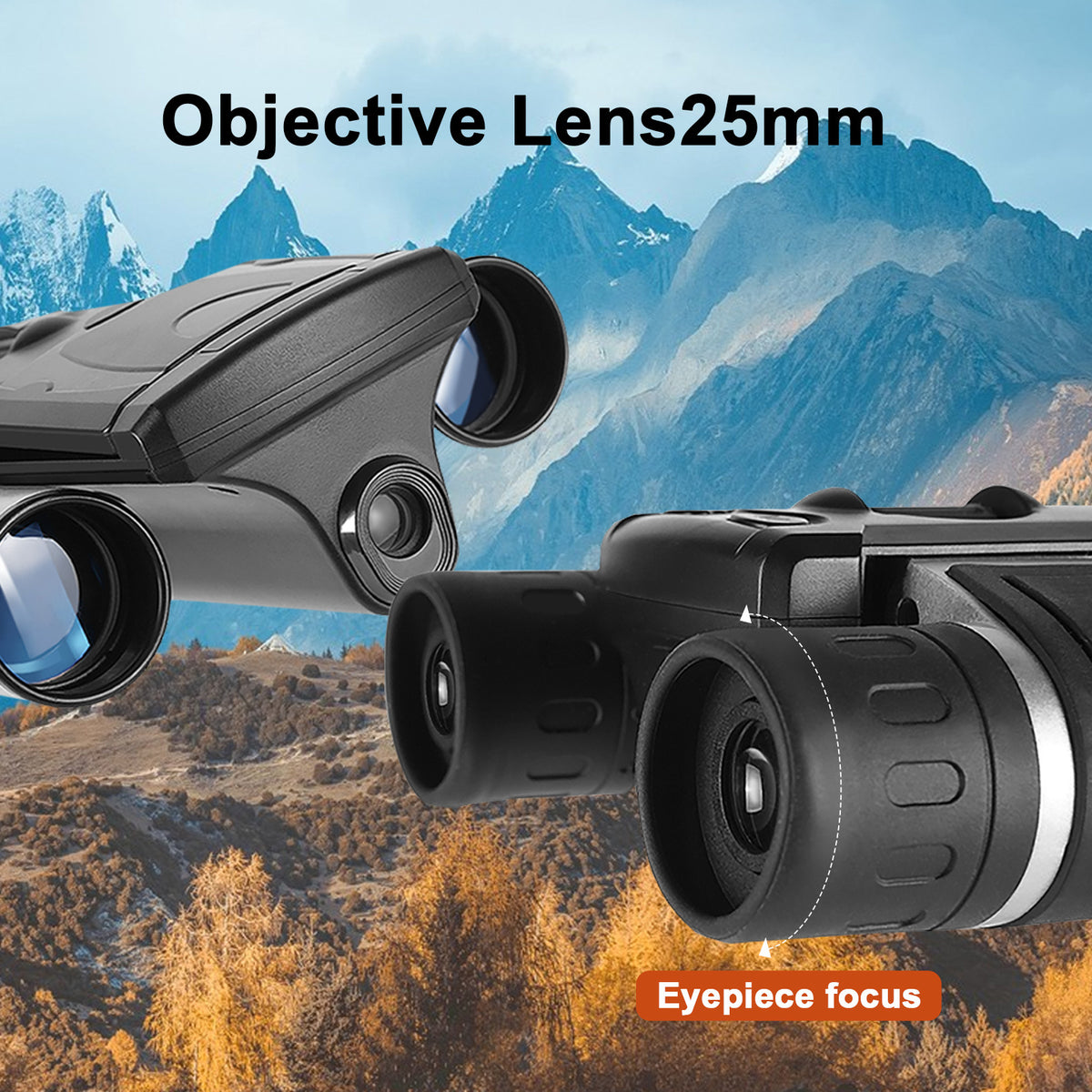 Black HD Digital Camera Binoculars 8X Zoom - Record Video & Photos with LCD Screen, Starlight Night Vision for Outdoors