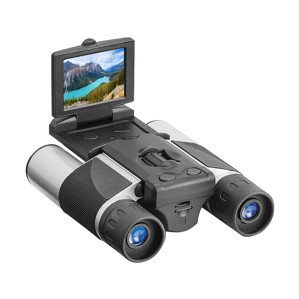 Silver and Black HD Digital Camera Binoculars 8X Zoom - Record Video & Photos with LCD Screen, Starlight Night Vision for Outdoors