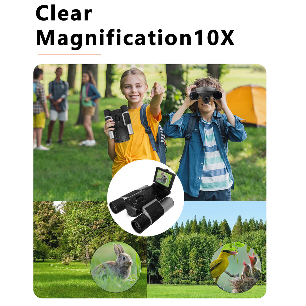 Silver and Black HD Digital Camera Binoculars 8X Zoom - Record Video & Photos with LCD Screen, Starlight Night Vision for Outdoors