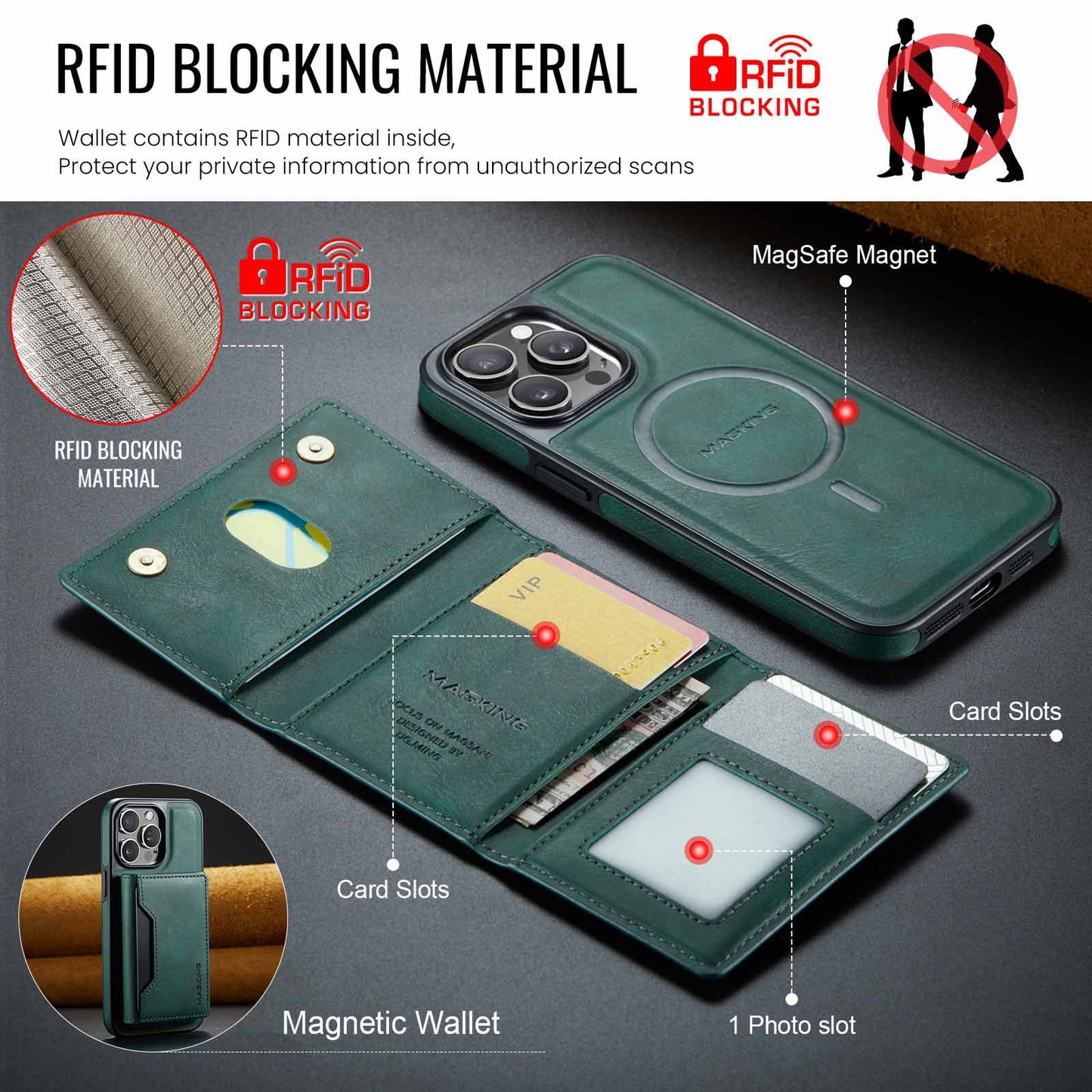 Brown Premium MagSafe Wallet Case for iPhone 16 Pro Max - Detachable PU Leather Magnetic Card Holder