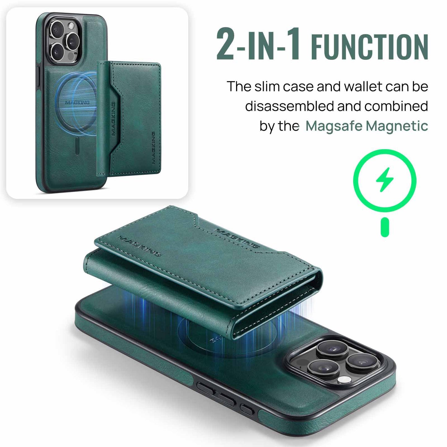 Brown Premium MagSafe Wallet Case for iPhone 16 Pro Max - Detachable PU Leather Magnetic Card Holder