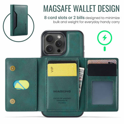 Green Premium MagSafe Wallet Case for iPhone 16 Pro - Detachable PU Leather Magnetic Card Holder