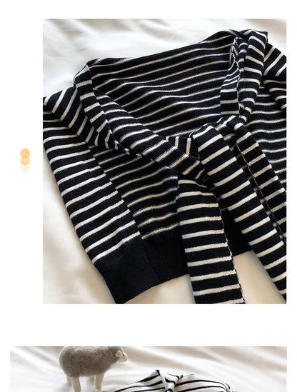 White Chic Striped Knit Tie-Front Shawl - Lightweight Versatile Layering Capelet for Women