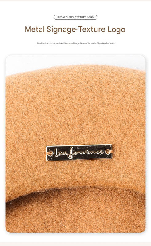 Blue Elegant Wool Beret - Classic Warm Thick British Style Hat for Autumn & Winter