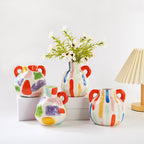 Colorful Charming Hand-Painted Ceramic Vase - Colourful Striped Jug Style Decorative Accent