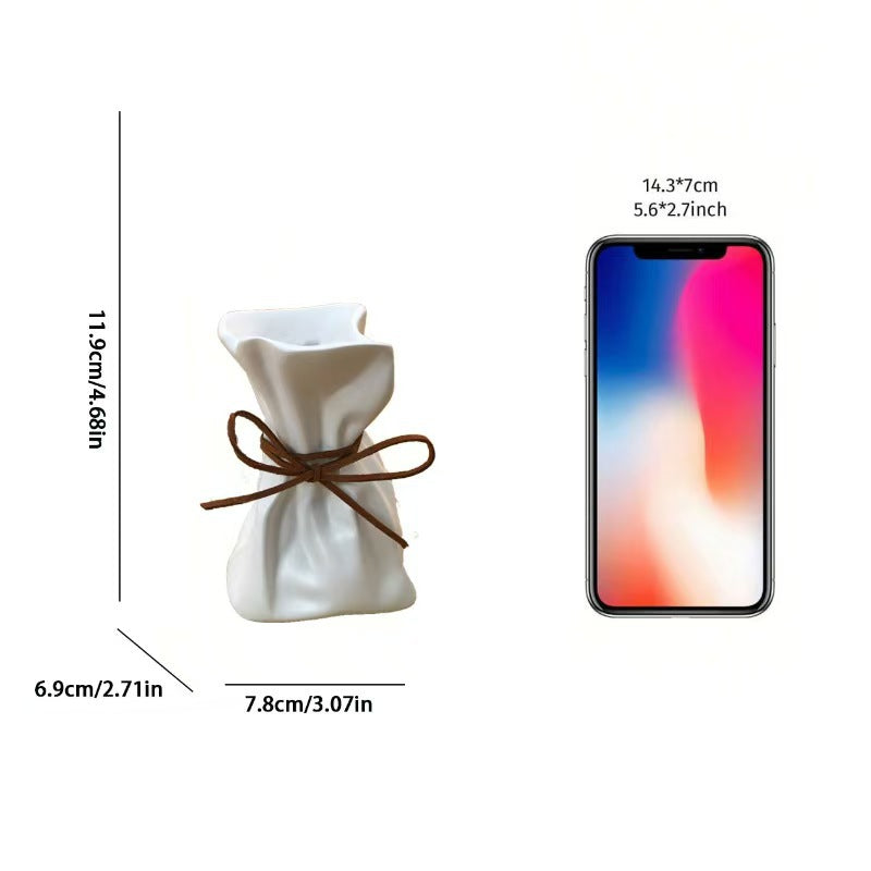 White And Brown Chic Money Bag Inspired Vase - Modern Resin Decorative Flower Holder & Tabletop Accent(Use the mobile phone as a reference for size)