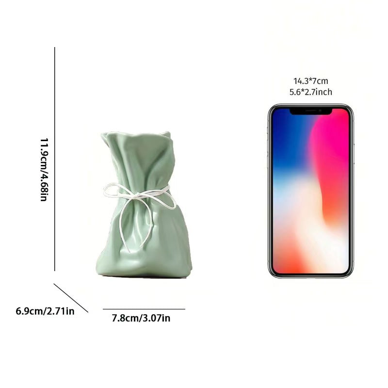 Green And White Chic Money Bag Inspired Vase - Modern Resin Decorative Flower Holder & Tabletop Accent(Use the mobile phone as a reference for size)