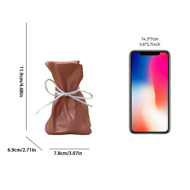 Coffee And White Chic Money Bag Inspired Vase - Modern Resin Decorative Flower Holder & Tabletop Accent(Use the mobile phone as a reference for size)