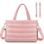 Pink Stylish Quilted Nylon Tote Bag - Large Capacity Diaper Nappy Bag for Travel & Stroller with Adjustable Straps