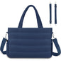 Dark Blue Stylish Quilted Nylon Tote Bag - Large Capacity Diaper Nappy Bag for Travel & Stroller with Adjustable Straps