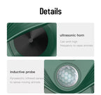 Green Advanced Solar Powered Ultrasonic Animal Repeller - Outdoor Pest Deterrent with Motion Sensor, Strobe Light & Laser