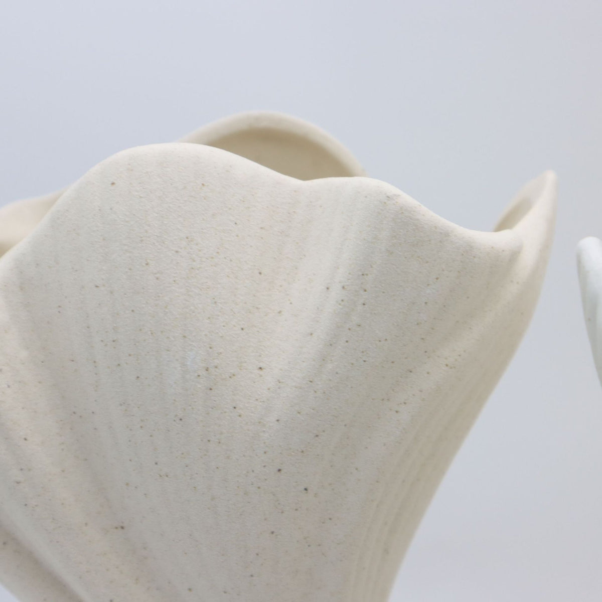 White Elegant Off-White Ceramic Vase - Modern Sculptural Flower Holder with Wide Fluted Opening