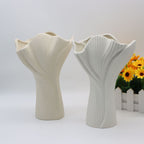 Beige Elegant Off-White Ceramic Vase - Modern Sculptural Flower Holder with Wide Fluted Opening
