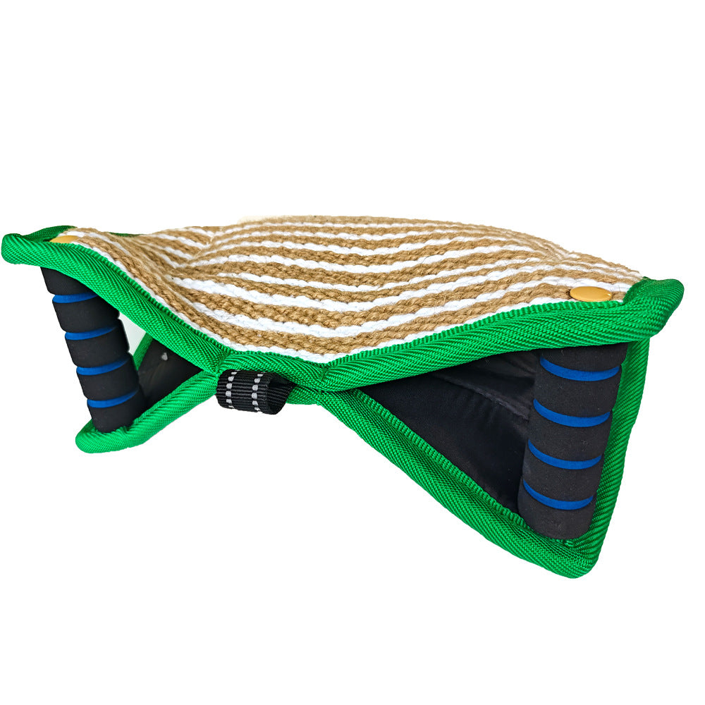 Green and Khaki Heavy Duty Jute Dog Bite Pillow - Professional Training Tug Toy with 3 Handles for Schutzhund, K9, Agility & Bite Work