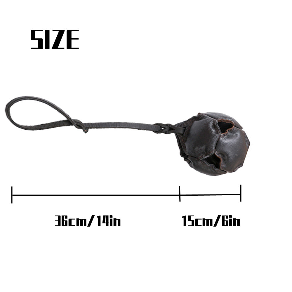 Black Durable Leather Dog Training Ball with Loop Handle - Interactive Bite & Tug Toy for Playful Pups