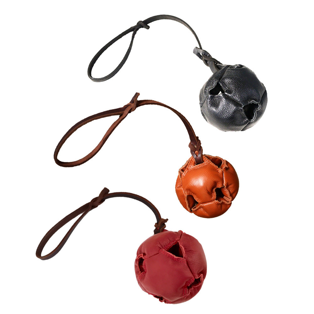 Red Durable Leather Dog Training Ball with Loop Handle - Interactive Bite & Tug Toy for Playful Pups