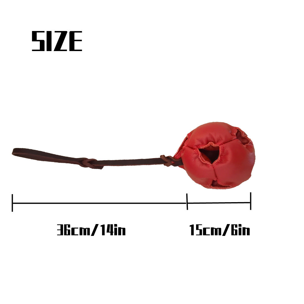 Red Durable Leather Dog Training Ball with Loop Handle - Interactive Bite & Tug Toy for Playful Pups