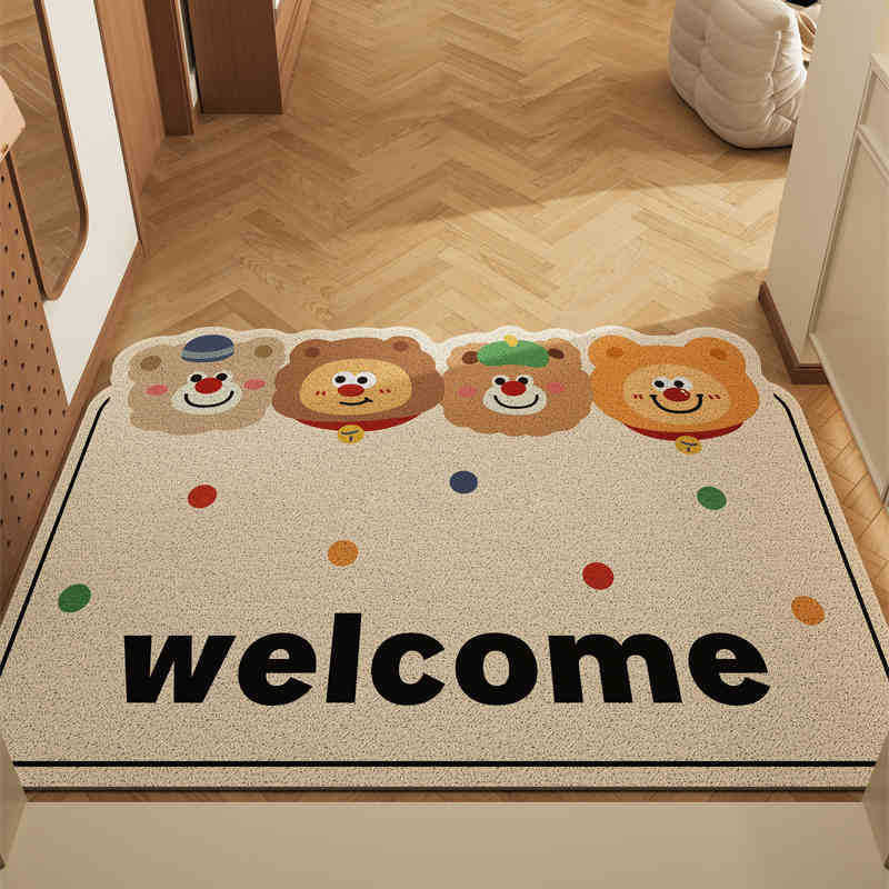 Healing Bear Set of 2 Cartoon PVC Coil Entrance Mats - Non-Slip Dirt Trapping Door Mats (50x80cm)