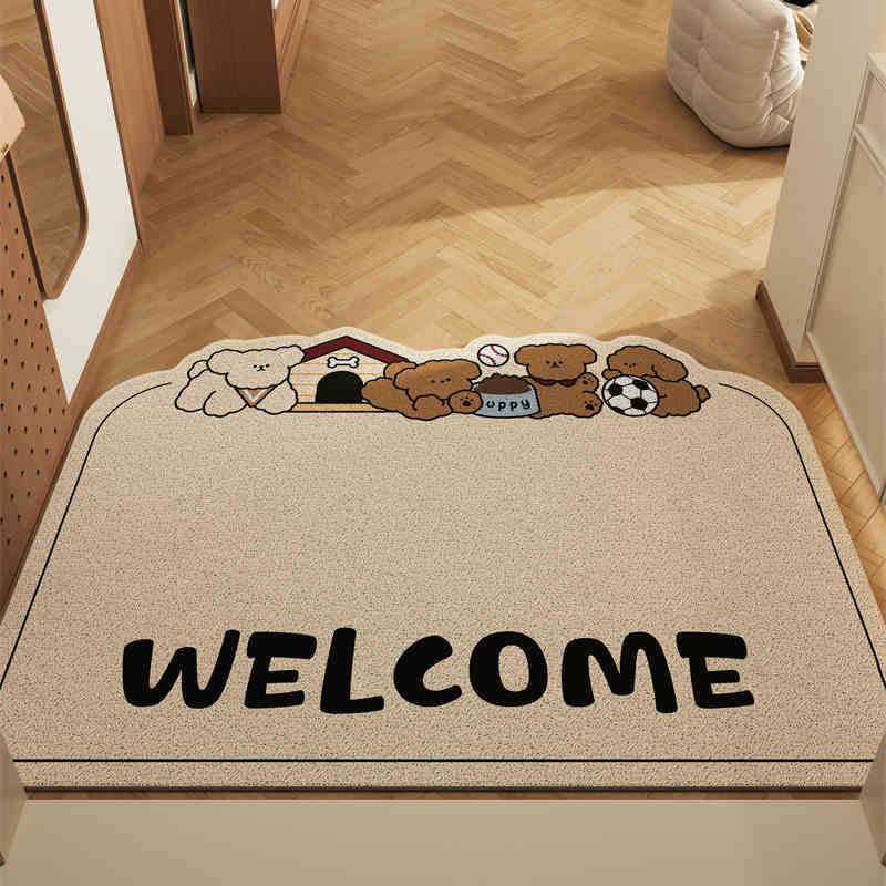 Dog Light Curry Set of 2 Cartoon PVC Coil Entrance Mats - Non-Slip Dirt Trapping Door Mats (50x80cm)