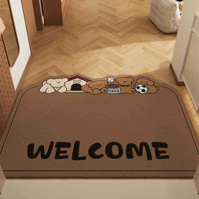 Dog Dark Curry Set of 2 Cartoon PVC Coil Entrance Mats - Non-Slip Dirt Trapping Door Mats (50x80cm)