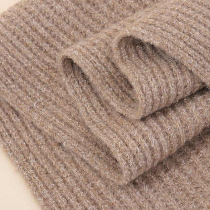 White Soft Ribbed Knit Winter Scarf - Cozy Warm Wool Blend Neck Wrap (160x25cm)