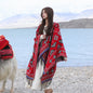 Rhombus Red Soft Faux Cashmere Poncho Cape - Oversized Winter Shawl Wrap (130x150cm)
