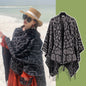 Black-grey Bold Leopard Print Poncho Cape - Women's Warm Oversized Shawl Wrap (130x150cm)