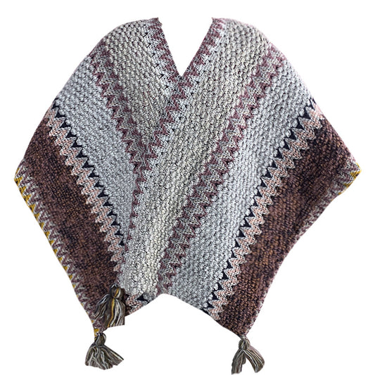 Grey Cozy Knitted Poncho Cape - Thick Mohair Blend Winter Shawl Wrap (106x135cm)