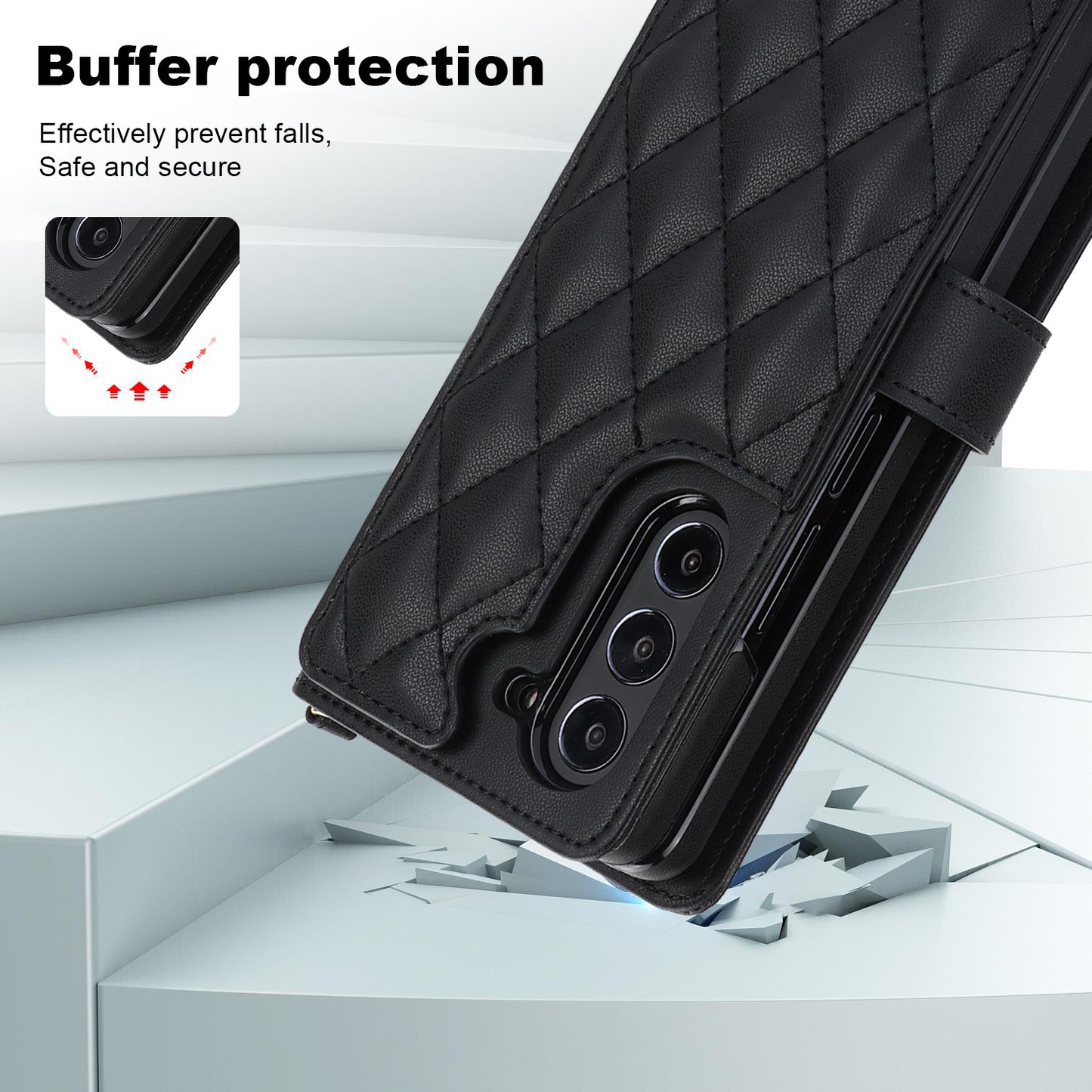 Galaxy Z Fold3 Multi-Functional Leather Wallet Case for Samsung Z Fold Series - Crossbody with Pen Slot, Quilted Design Pen Not Included