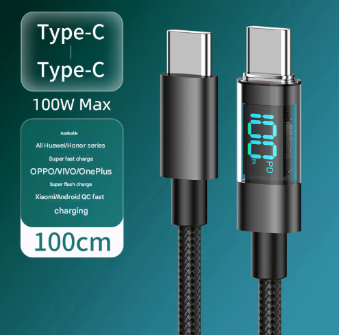 1 Meter Type-C To Type-C 4-Piece Set 1m 100W Super Fast Charge Transparent Aluminum Shell Digital Display Data Cable - Dual-Head Type-C Fast Charge Cable