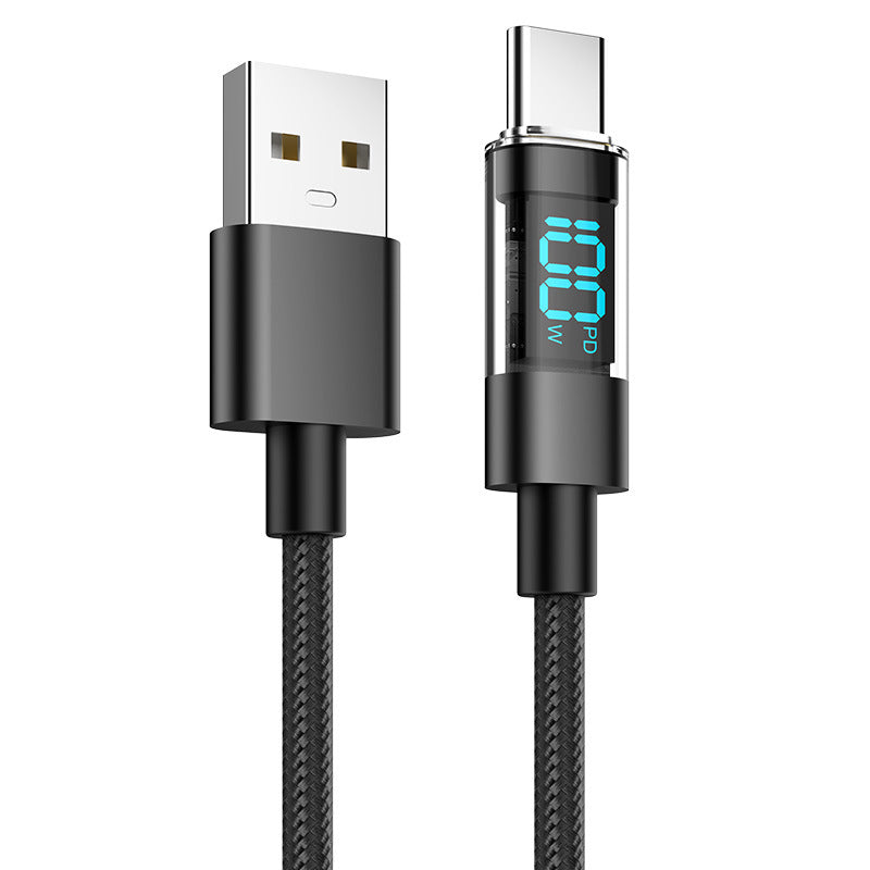 2 Meter USB To Type-C 4-Piece Set 1m 100W Super Fast Charge Transparent Aluminum Shell Digital Display Data Cable - USB Type-C Fast Charge Cable