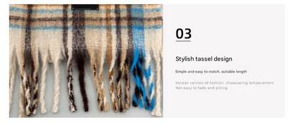 Yellow-green Plaid Color-Block Women's Scarf - Autumn/Winter Thick Warm Neck Wrap with Tassels