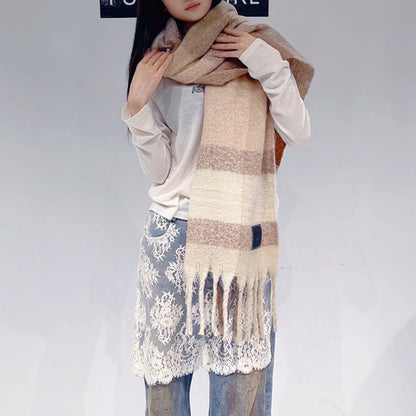 Khaki Classic Plaid Faux Cashmere Winter Scarf - Warm and Stylish 50 x 180 cm Design