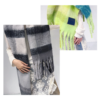 Black-grey Classic Plaid Faux Cashmere Winter Scarf - Warm and Stylish 50 x 180 cm Design