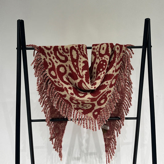 Red Luxurious Fringe Wool and Lambswool Scarf for Women - Thick Warm 60 x 170 cm Shawl