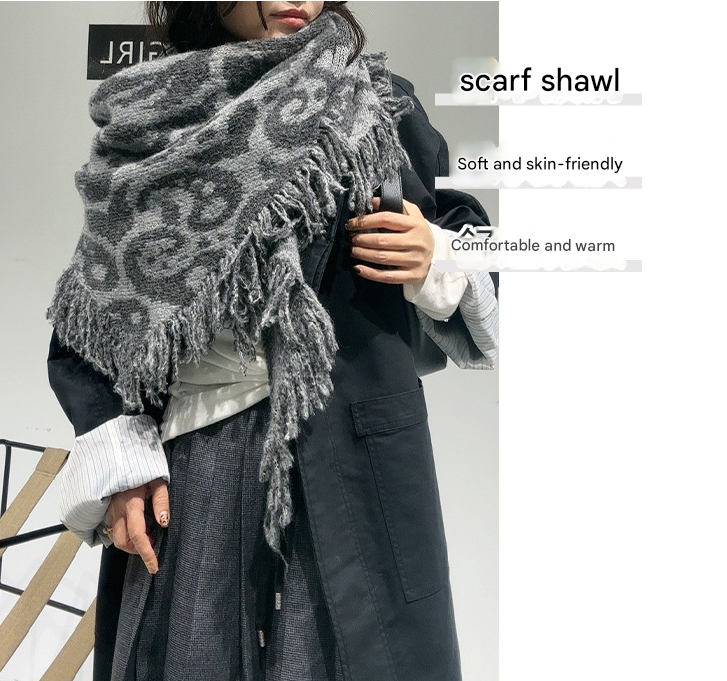 Red Luxurious Fringe Wool and Lambswool Scarf for Women - Thick Warm 60 x 170 cm Shawl