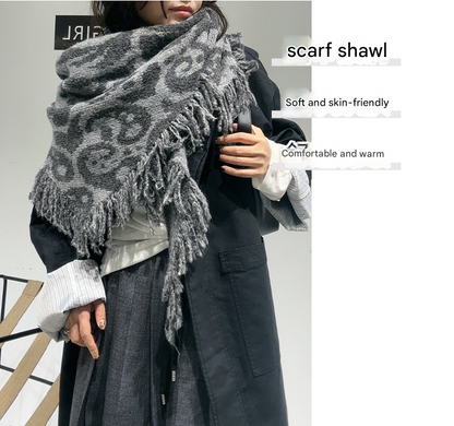 Red Luxurious Fringe Wool and Lambswool Scarf for Women - Thick Warm 60 x 170 cm Shawl