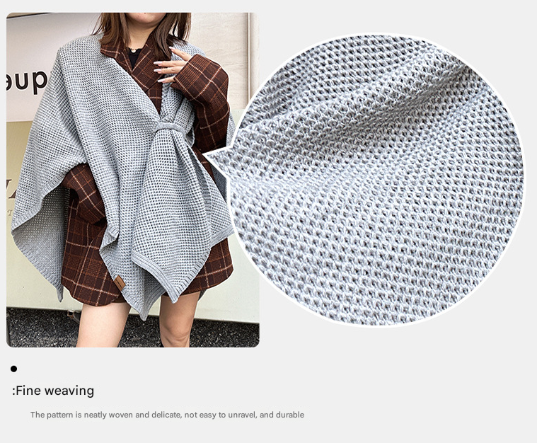 Caramel Color Luxurious Faux Cashmere Knitted Cape - Large Buckled 90 x 140 cm Women's Versatile Shawl