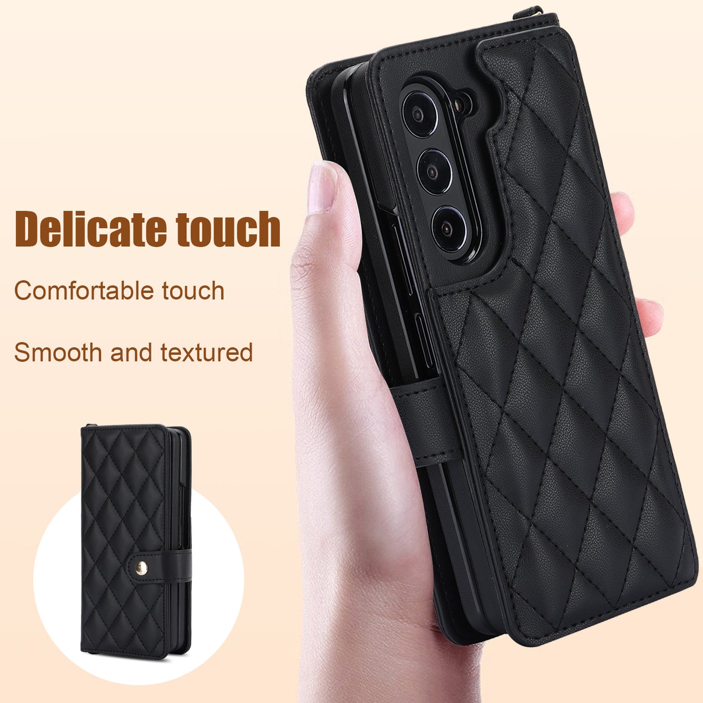 White Galaxy Z Fold5 Multi-Functional Leather Wallet Case for Samsung Z Fold Series - Crossbody with Pen Slot, Quilted Design Pen Not Included