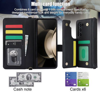 White Galaxy Z Fold5 Multi-Functional Leather Wallet Case for Samsung Z Fold Series - Crossbody with Pen Slot, Quilted Design Pen Not Included