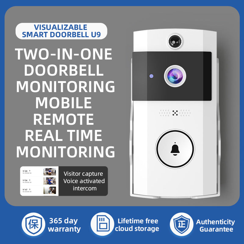 Transparent Rain Cover + Doorbell Combination HD Wireless Video Doorbell with Long-Lasting Battery