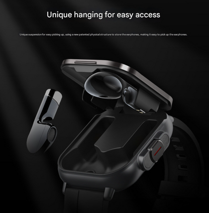 Black 2-in-1 Bluetooth Smartwatch with Integrated Earbuds for Sports