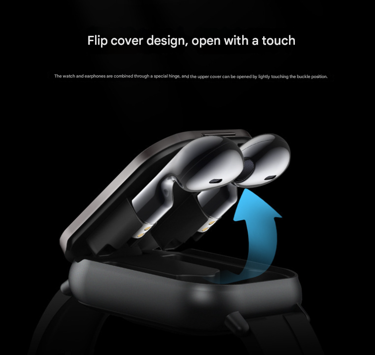 Silver Steel 2-in-1 Bluetooth Smartwatch with Integrated Earbuds for Sports