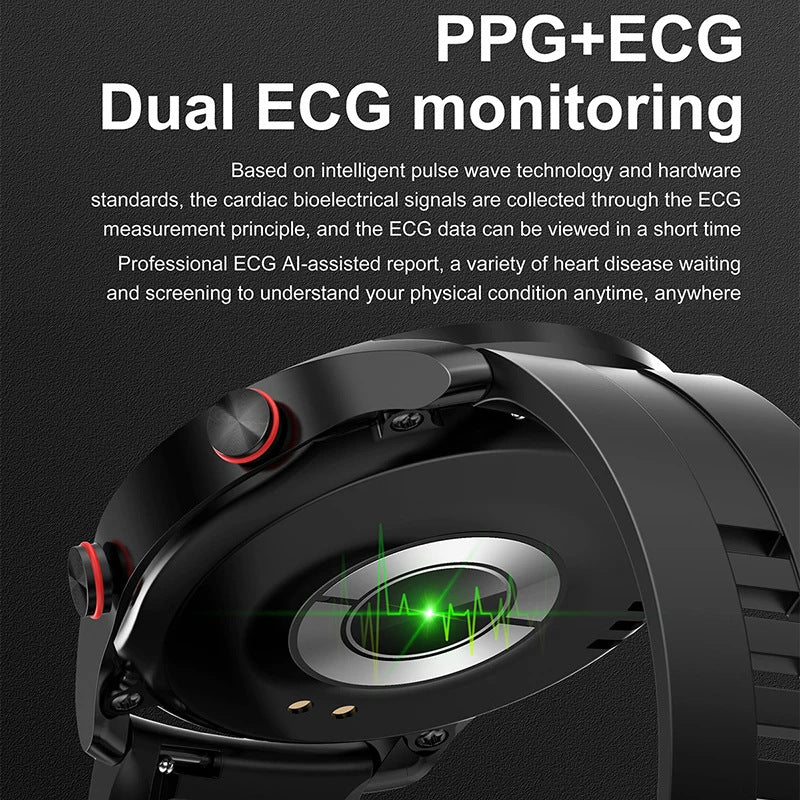 Black Silicone +22MM Black Mitsubishi Steel Strip Business Smartwatch with ECG and PPG Monitoring and Stainless Steel Strap